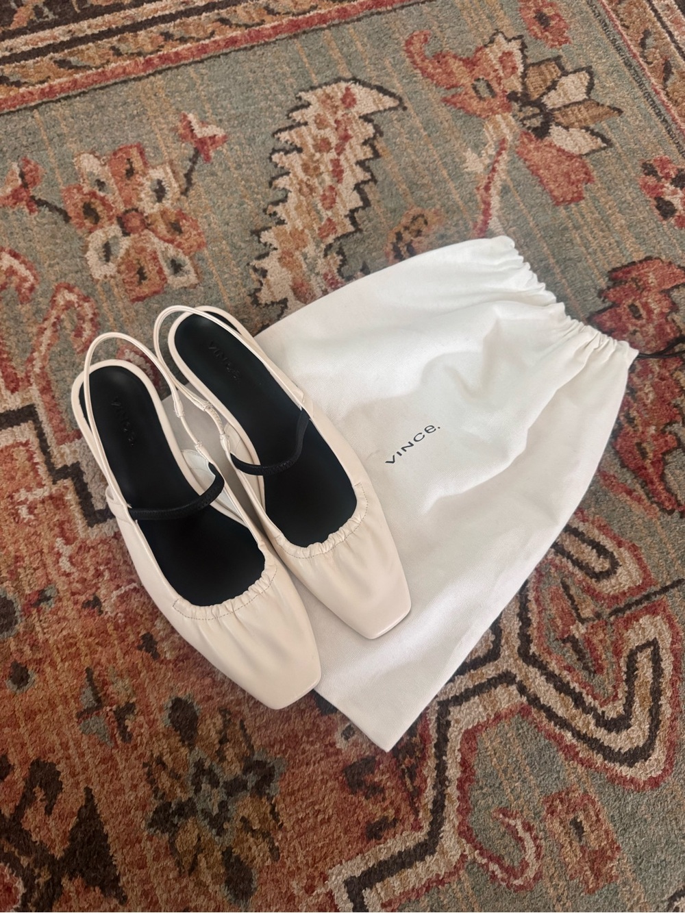 Vince Cream Slingback Square-Toe Ballet Flats